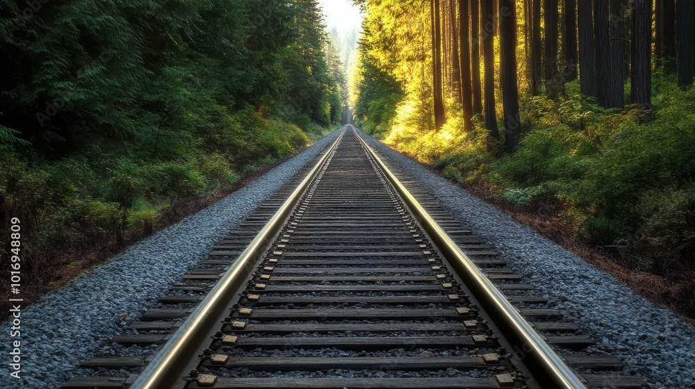 Obraz premium Serene Railway Pathway Through Lush Forest