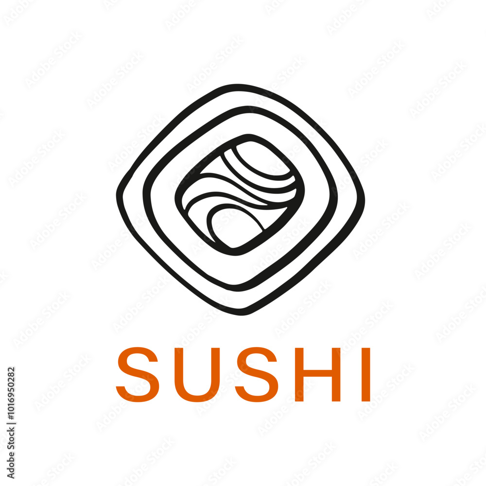 Obraz premium Sushi Bar Logo Emblem Japanese Food Doodle Icon