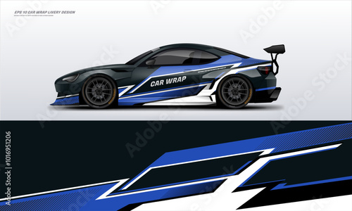 sporty Racing Car wrap livery design with a touch of blue and black
