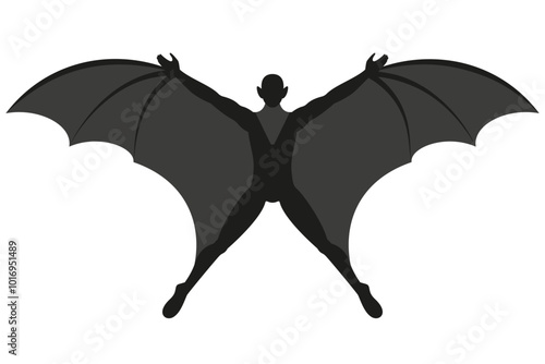 Silhouette of a Bat-Man Hybrid. Concept. Vector Illustration