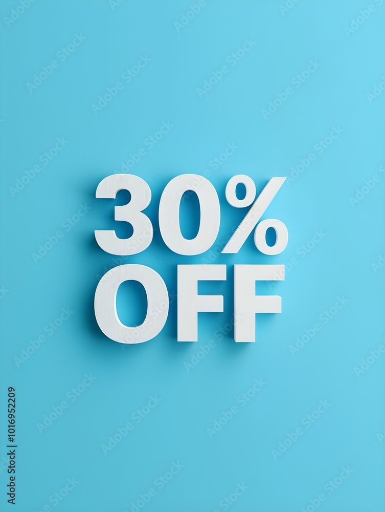 White '30% OFF' Promotional Sign on a Light Blue Background White '30% OFF' Promotional Sign on a Light Blue Background