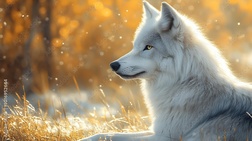 Obraz premium White Wolf in Golden Light - Realistic Animal Photography