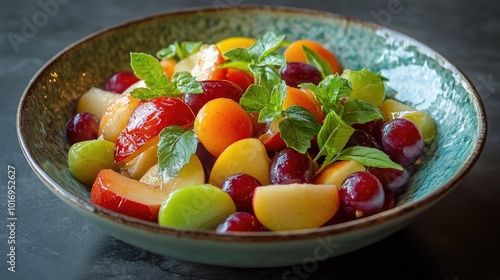 Fresh Colorful Fruit Salad with Mint Garnish