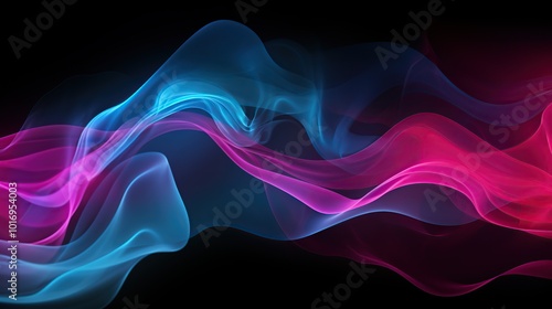 Abstract blue and pink smoke waves on a black background. Dynamic colorful futuristic design for modern technology, science fiction, and energy concepts