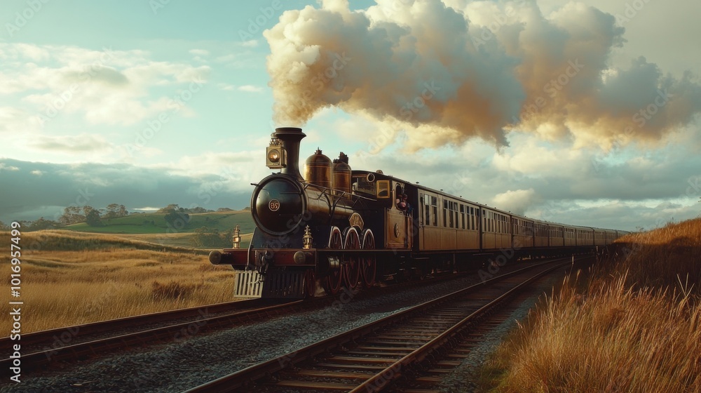 Obraz premium Vintage Train Journey through Scenic Landscape