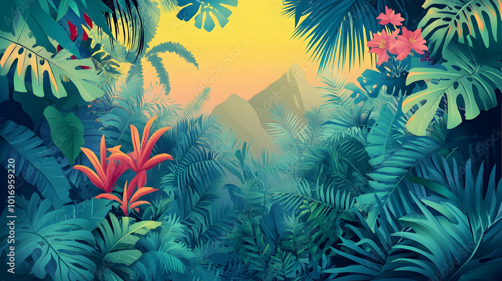 Colored jungle composition illustration - Colored jungle composition illustration -