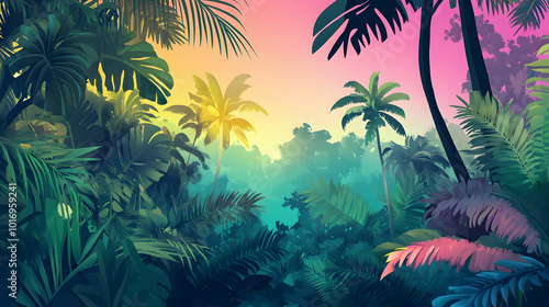 Colored jungle composition  illustration  -