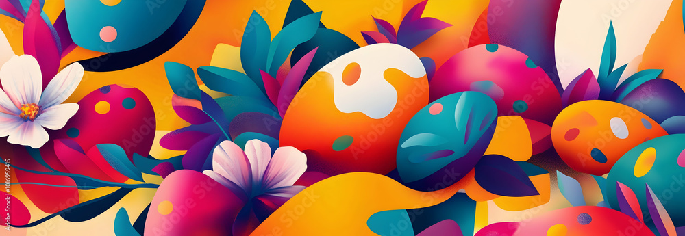 Colorful Easter-themed poster design with geometric elements for festive celebrations- Colorful Easter-themed poster design with geometric elements for festive celebrations-