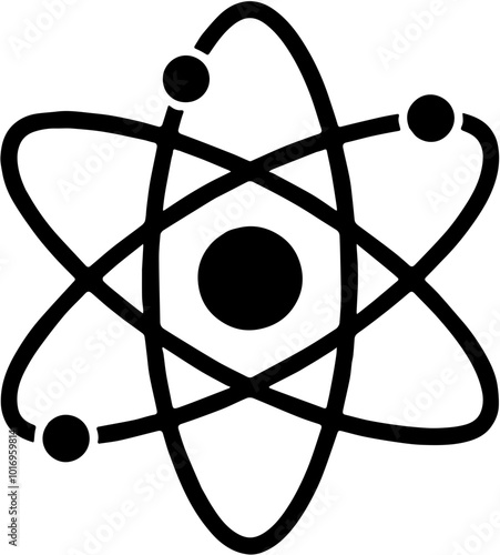 Atom Icon, Atomic Structure Illustration, Science and Physics Symbol, Educational Graphics for Chemistry or Physics, Technology and Innovation Concept, Research and Development Visualization