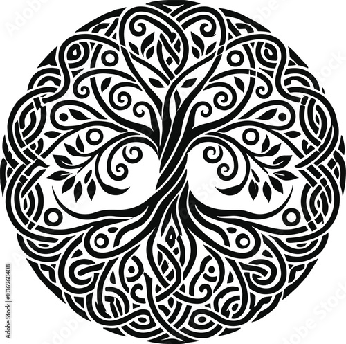 Celtic Tree of Life tribal vector black, generative ai, vector illustration.