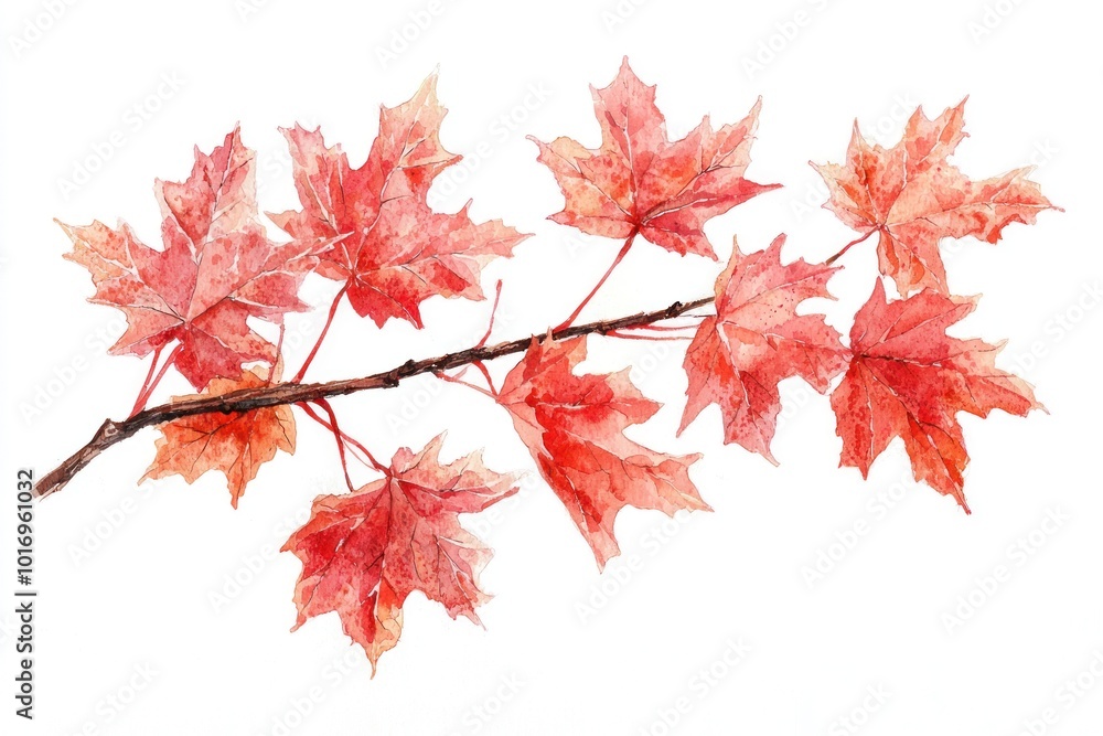 Watercolor Branch with Autumn Leaves Generative AI Watercolor Branch with Autumn Leaves Generative AI