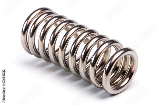 Metal coil spring isolated on white background in wide-angle view photo