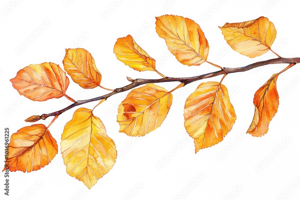 Obraz premium Watercolor Branch with Yellow Autumn Leaves Generative AI