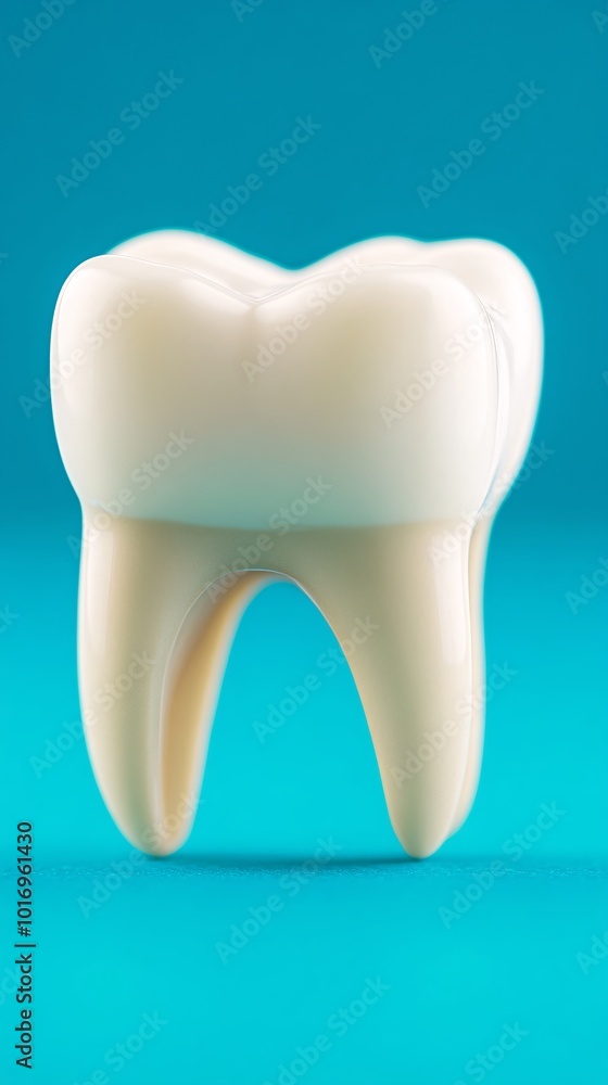 Close-up view of a single human tooth displayed against a vivid blue backdrop, illustrating proper dental hygiene practices with a focus on cleanliness and health Close-up view of a single human tooth displayed against a vivid blue backdrop, illustrating proper dental hygiene practices with a focus on cleanliness and health