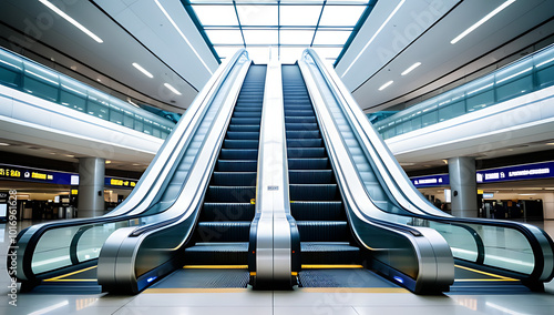 modern escalator electronic system showcased airport setting simple white background clipping path emphasizes prominent display photo