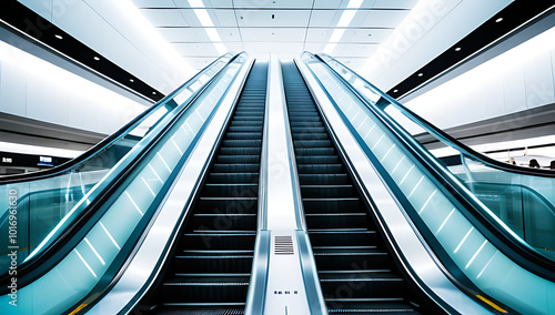 modern escalator electronic system showcased airport setting simple white background clipping path emphasizes prominent display photo