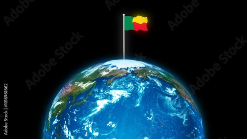 benin flying flag on the 3d rotated planet earth