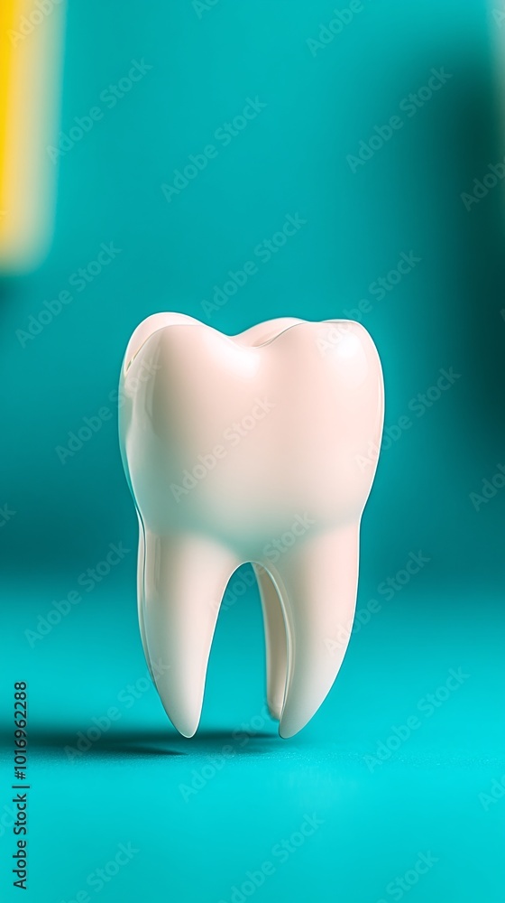 Close-up view of a single human tooth displayed against a vivid blue backdrop, illustrating proper dental hygiene practices with a focus on cleanliness and health Close-up view of a single human tooth displayed against a vivid blue backdrop, illustrating proper dental hygiene practices with a focus on cleanliness and health