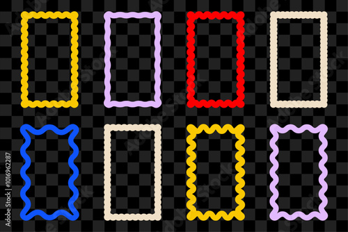 Color squiggle frames set. Color wiggly rectangular shapes with curved borders.