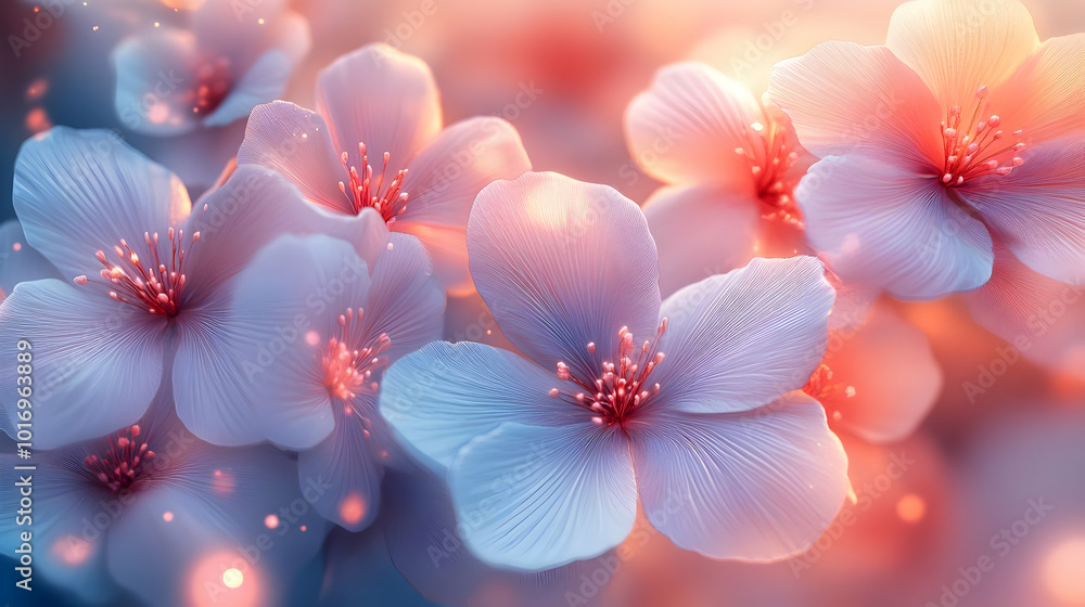 Abstract Background with Delicate White Flowers and Warm Glow Abstract Background with Delicate White Flowers and Warm Glow