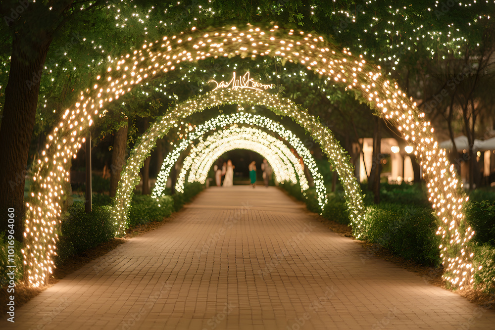 Archway Made of Lighted Garlands Creates an Enchanting Atmosphere | Magical Entryway for Festive Events and Celebrations Archway Made of Lighted Garlands Creates an Enchanting Atmosphere | Magical Entryway for Festive Events and Celebrations