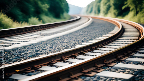 stylized illustration railway track vector route depicted rail pattern round circular curve white background symbolizing railroad path
