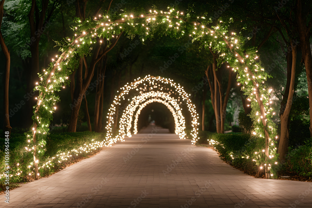 Archway Made of Lighted Garlands Creates an Enchanting Atmosphere | Magical Entryway for Festive Events and Celebrations Archway Made of Lighted Garlands Creates an Enchanting Atmosphere | Magical Entryway for Festive Events and Celebrations