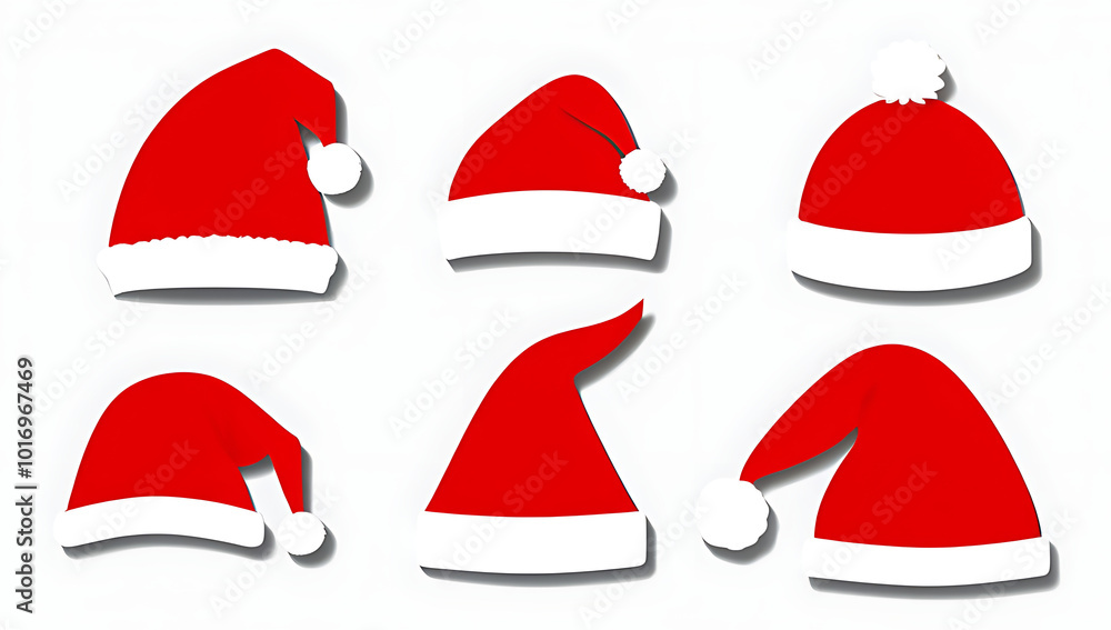 collection red santa claus hats isolated white perfect festive designs collection red santa claus hats isolated white perfect festive designs
