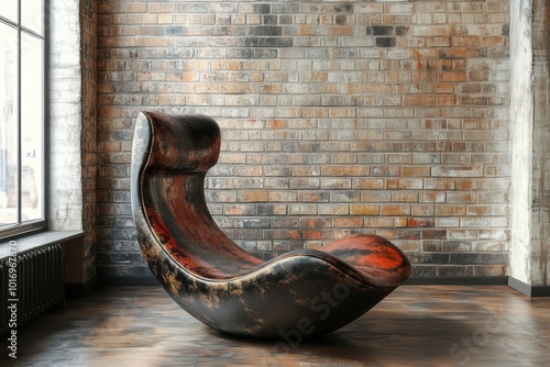 urban interior design, a trendy chair against a brick wall gives a stylish industrial vibe