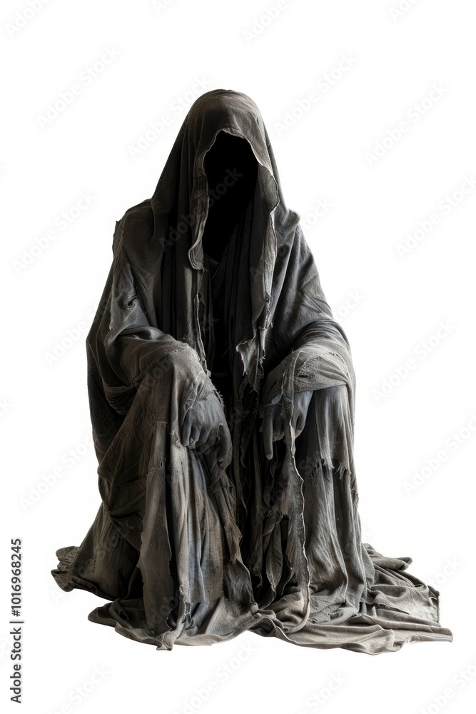 Hooded mysterious dark figure seated Hooded mysterious dark figure seated