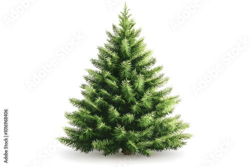 Spruce Tree Isolated on white background, 3D Illustration. Detailed Christmas tree