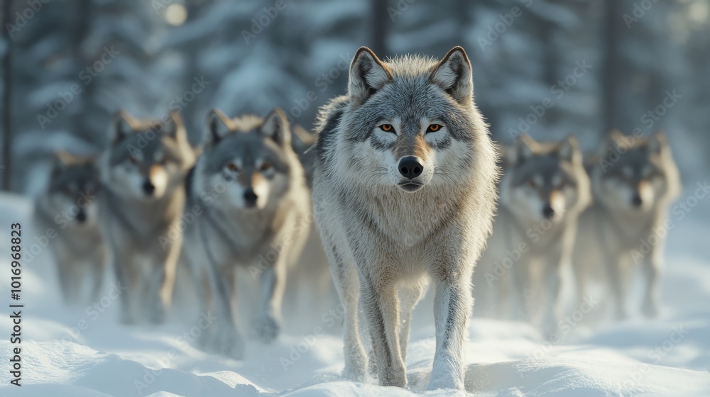 Naklejka premium a photo of grey wolf in the forest snow
