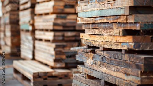 Stack of wooden boards in a warehouse or factory