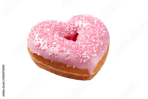 Valentine's Day Heart shape pink donut isolated on transparent background