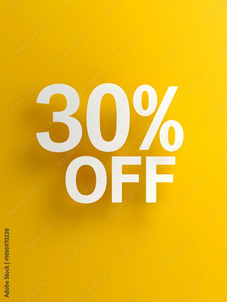 White '30% OFF' Promotional Sign on a Yellow Background White '30% OFF' Promotional Sign on a Yellow Background