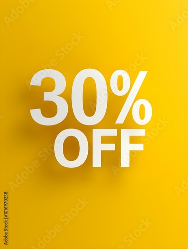 White '30% OFF' Promotional Sign on a Yellow Background