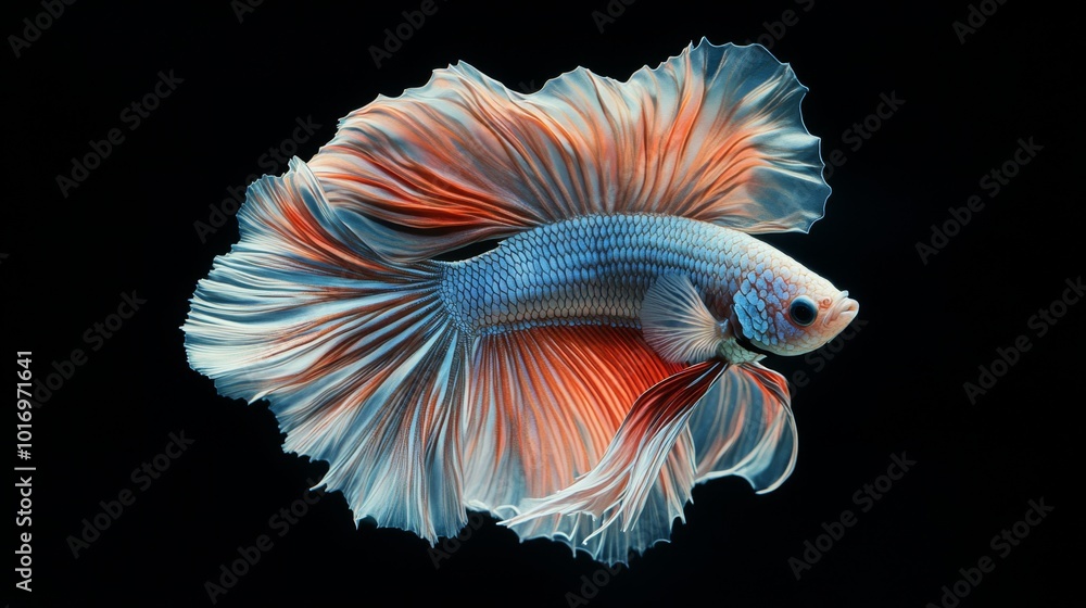 Vibrant Betta Fish with Flowing Fins in Dark Background Vibrant Betta Fish with Flowing Fins in Dark Background