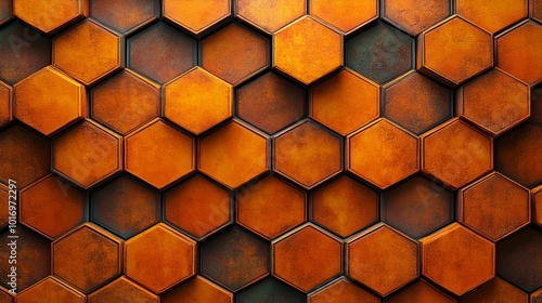 Vivid Orange Hexagonal Honeycomb Pattern Background
