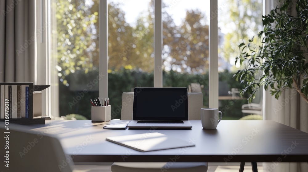 Bright and Modern Home Office Workspace Scene Bright and Modern Home Office Workspace Scene