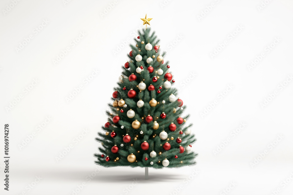 Christmas tree featuring red and white decorations, isolated on white background, celebrating the festive season Christmas tree featuring red and white decorations, isolated on white background, celebrating the festive season