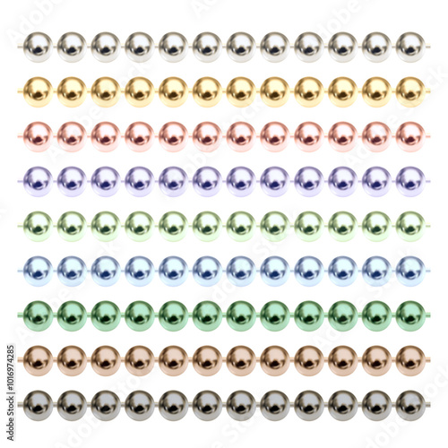 Set of realistic colored chains. Luxury beads for keychain, necklace or bracelet. Gold, silver and colored line of beads. Vector EPS10