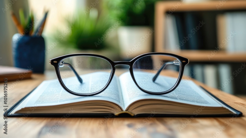 Glasses Resting on Open Book for Studying Glasses Resting on Open Book for Studying