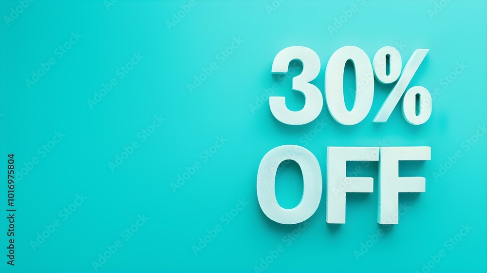 White '30% OFF' Promotional Sign on a Cyan Background with Copy Space White '30% OFF' Promotional Sign on a Cyan Background with Copy Space