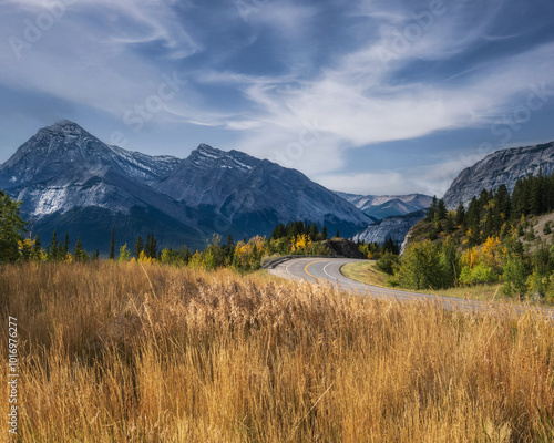 Highway through mountains in autumn