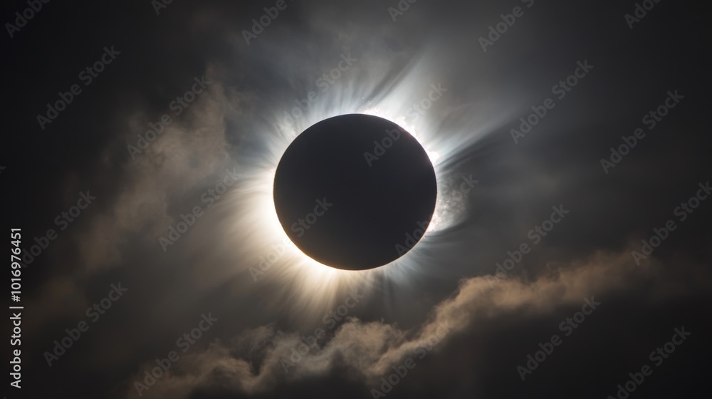 Obraz premium Beautiful Solar Eclipse Surrounded by Dark Clouds