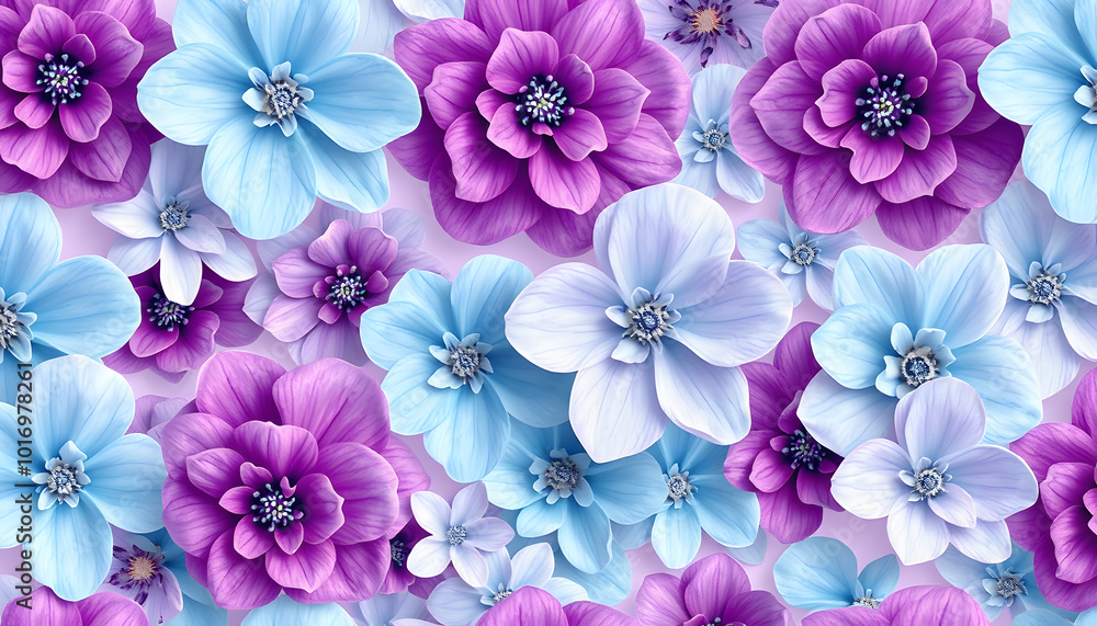 Aqua, purple, blue, soft garden floral seamless pattern print isolated with white highlights, png Aqua, purple, blue, soft garden floral seamless pattern print isolated with white highlights, png