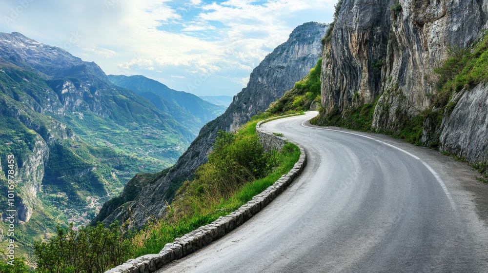 Fototapeta premium Scenic Mountain Road with Lush Green Landscape