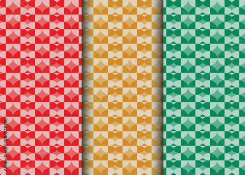 Vibrant geometric patterns featuring overlapping semi-circles.