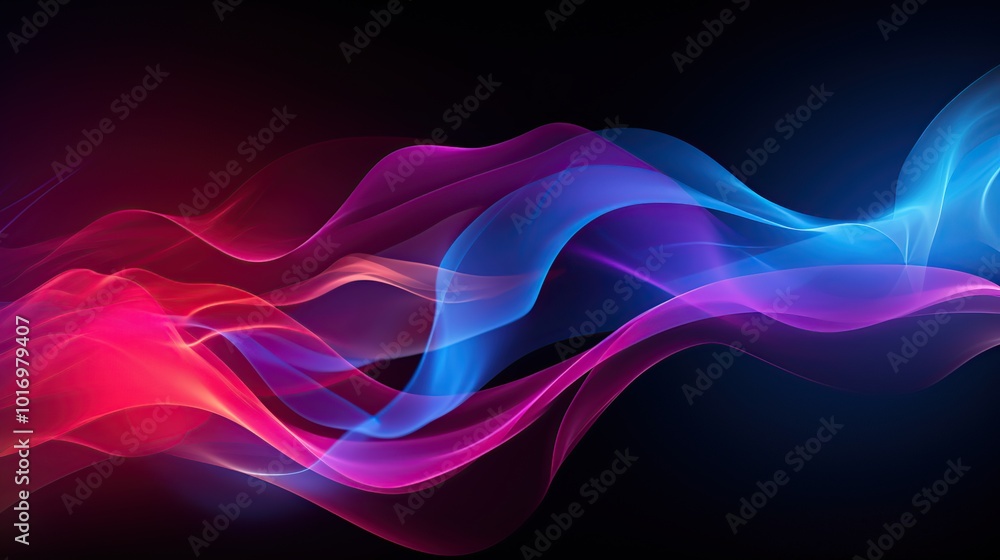 Abstract blue and red glowing waves on black background. Digital art, modern design, futuristic technology concept Abstract blue and red glowing waves on black background. Digital art, modern design, futuristic technology concept