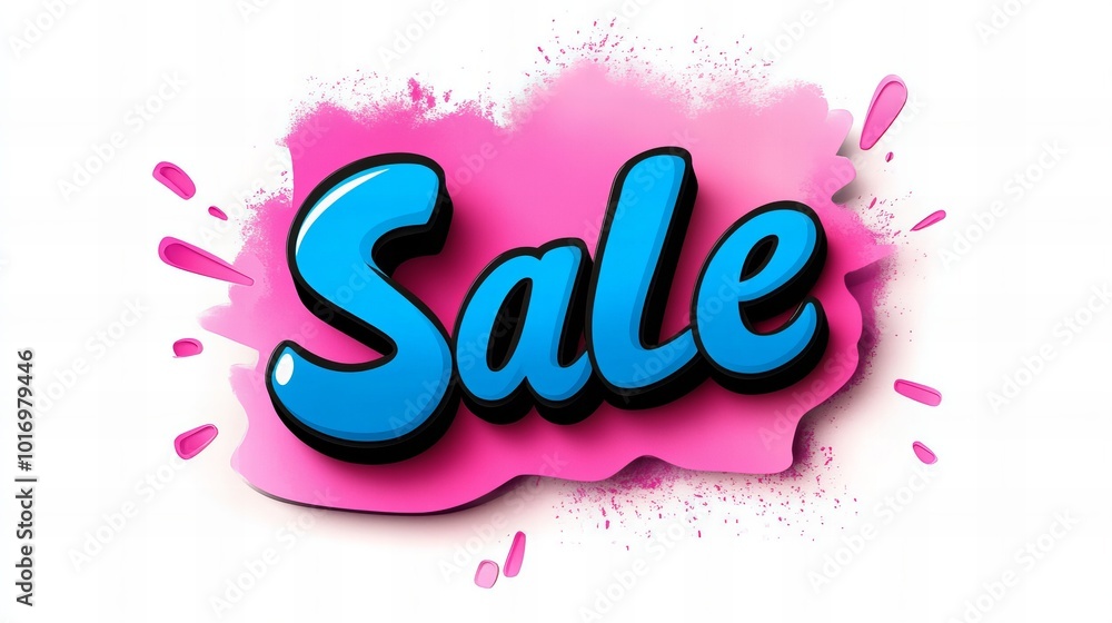 A bright blue and pink sale sign with a splattered background. A bright blue and pink sale sign with a splattered background.